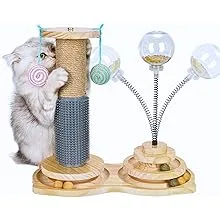 ABOUT CASA Interactive Cat Toy for Indoor, 2 Tiers Wooden Ball Track with Sisal 