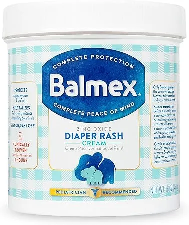 Balmex Complete Protection Daily Baby Diaper Rash Cream, Clinically Proven To Reduce Redness in Just One Use*, with Zinc Oxide + Botanicals, Pediatrician-Recommended & Dermatologist Tested, 16oz