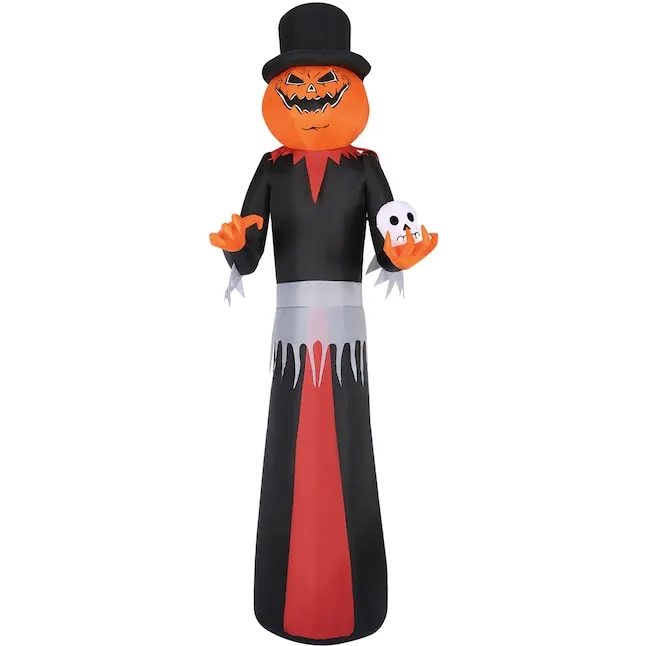 Haunted Hill Farm - 12-Ft. Tall Pre-lit Inflatable Jack-O-Lantern Man with Top Hat and Skull