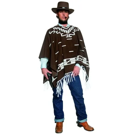 Smiffys 34291M Brown Deluxe Authentic Western Wandering Gunman Costume with Poncho, Vest Faux Shirt & Neckscarf - Medium