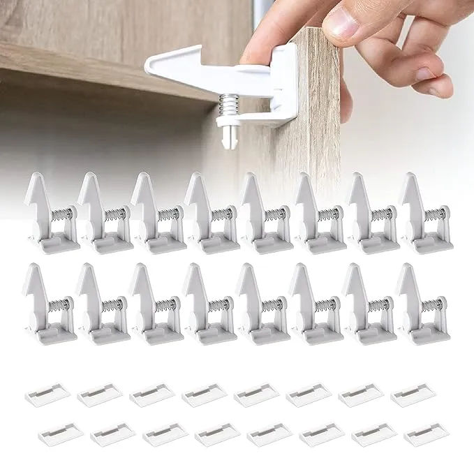 Inaya 16-Pack Cabinet Locks, Child Safety Latches - Baby Proofing Cabinets and Drawer Locks - 3M Adhesive - No Drilling & No Tools Required - Child Proof Your HomeInaya 16-Pack Cabinet Locks, Child Safety Latches - Baby Proofing Cabinets and Drawer Locks