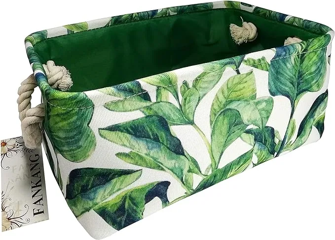 FANKANG Rectangular Laundry Basket Nursery Storage Fabric Storage Bin Storage Hamper,Book Bag,Gift Baskets (Green Plant)