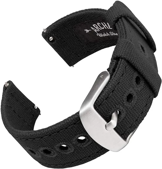 Archer Watch Straps Quick Release Canvas Watch Strap - Black, 20mm