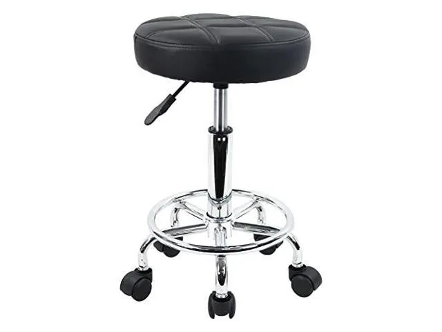 KKTONER Round Rolling Stool Chair PU Leather Height Adjustable Swivel Drafting Work SPA Shop Salon Stools with Wheels Office Chair