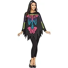 "Women's Colorful Skeleton Poncho Costume"