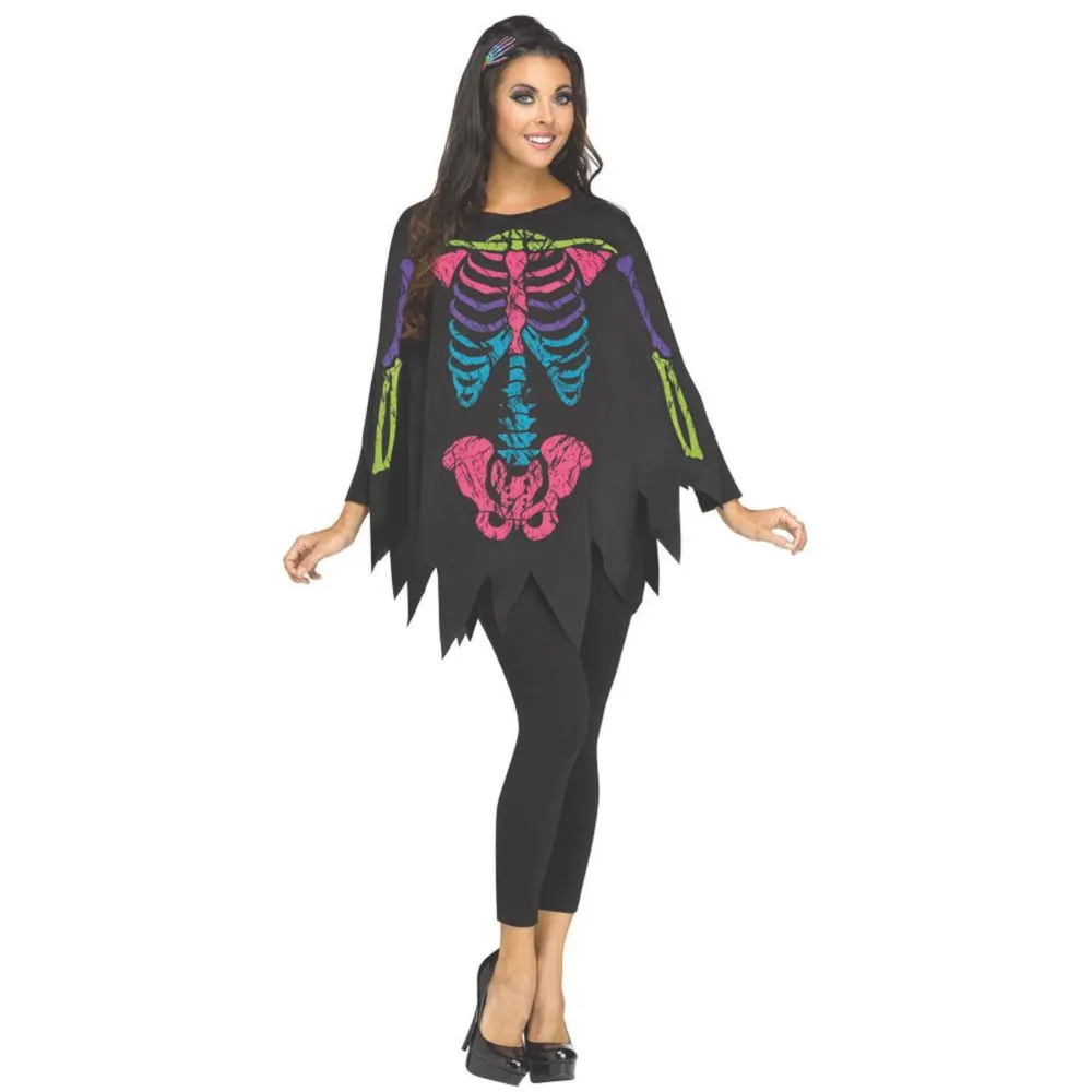 Women's Colorful Skeleton Poncho Costume