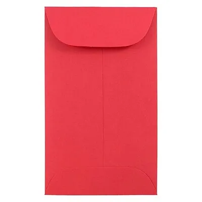 JAM Paper #3 Coin Business Colored Envelopes, 2.5 x 4.25, Red Recycled, 50/Pack (356730541i)