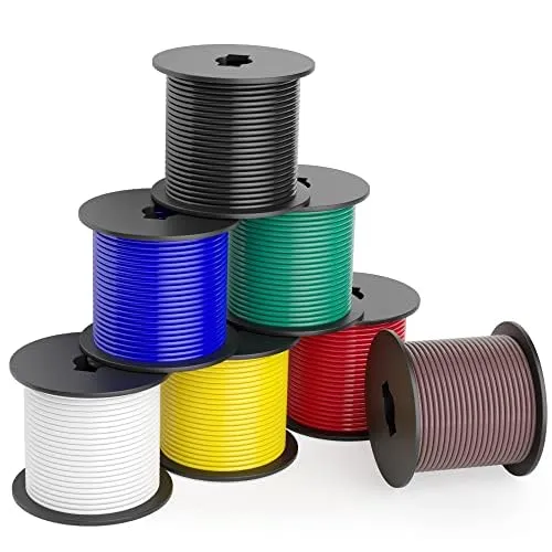 GOGOONE 7X Rolls 14 Gauge 7 Colors X100Ft Automotive Primary Wire Spools Copper Clad Aluminum Low Voltage for RV Camper Towing Wiring Car Stereo Audio Trailer Harness Hookup Wiring 12V (RV Standard)