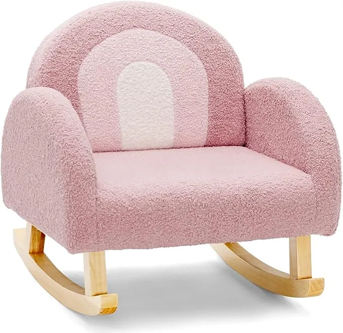 INFANS Kids Sofa, Toddler Rocking Chair with Solid Wooden Frame, Anti-Tipping Design, Plush Fabric, Children Armchair for Nursery Kindergarten Playroom Preschool, Gift for Boys Girls (Pink)