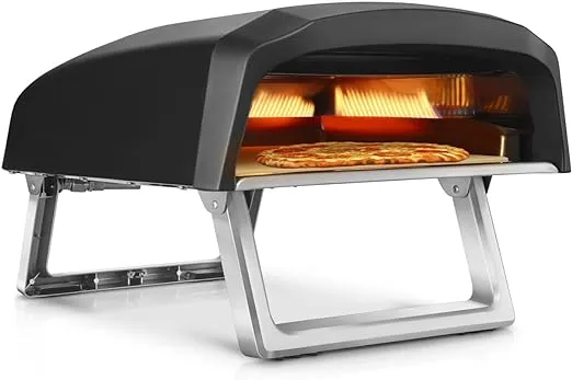 NutriChef Portable Outdoor Pizza Oven - Gas Fired, Fire &amp; Stone Outdoor Oven