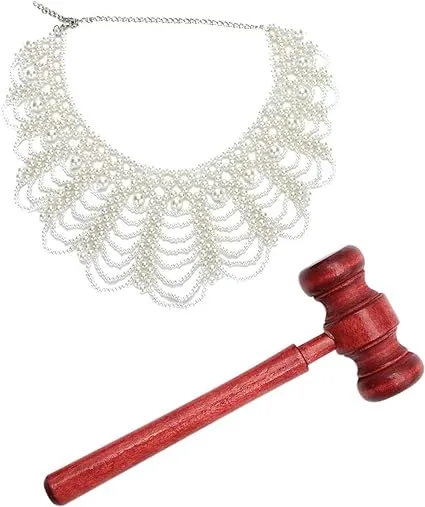 tyoungg Ruth Ginsburg Style Dissent Collar Plus Wooden Courtroom Gavel for Halloween Cosplay Party Favors for Girls