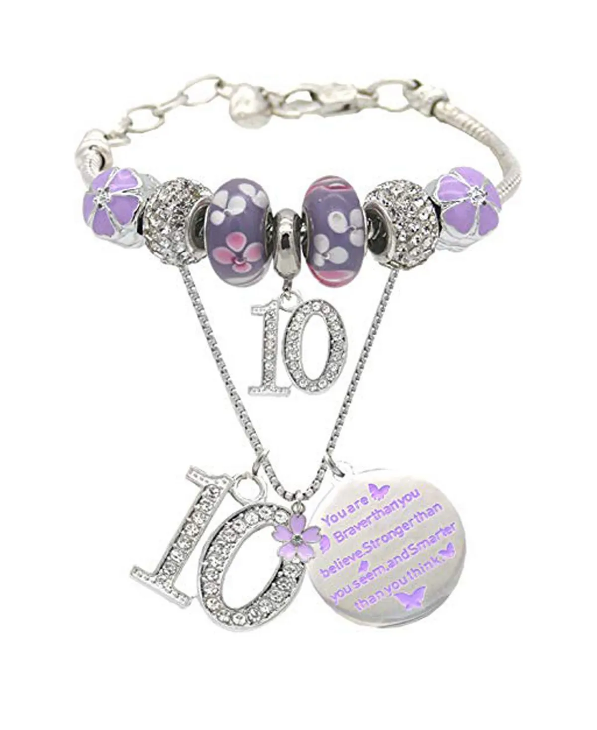 10th Birthday Gifts for Girls: Jewelry Set with Necklace and Charm Bracelet for 10-Year-Old Girl