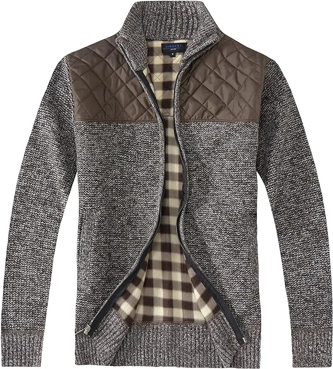 Men&#x27;s Knitted Regular Fit Cardigan Sweater with Soft Brushed Flannel Lining