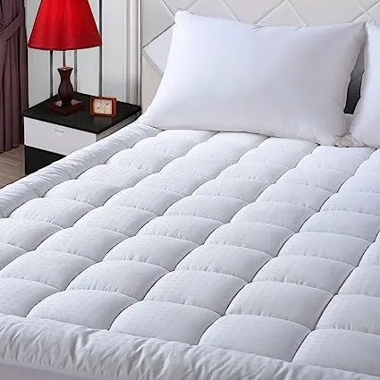 EASELAND California King Quilted Pillow Top Mattress Pad 72 x 84 x 18 Inches, White