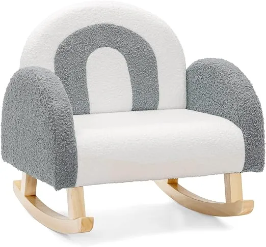 INFANS Kids Sofa, Toddler Rocking Chair with Solid Wooden Frame, Anti-Tipping Design, Plush Fabric, Children Armchair, Grey