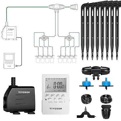 VIVOSUN Professional Automatic Drip Irrigation Kits, 15W Output, All in One Professional Grow Kit- Includes Pump, Timer and Regulator, 8 Pots Garden Plant Watering System, Plant Waterer Indoor Outdoor