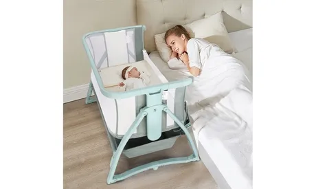 Baby Bassinet Bedside Easy Folding Portable Crib for Infants Green