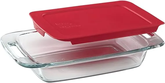 Pyrex Easy Grab 2-Qt Glass Baking Dish with Lid, Tempered Glass Baking Dish with Large Handles, Non-Toxic, BPA-Free Lid, Dishwashwer, Microwave, Freezer and Pre-Heated Oven Safe