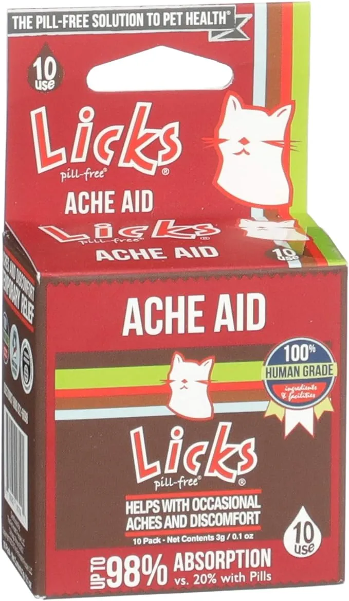 Licks Pill-Free Cat Ache Aid - Turmeric and Ginger Cat Supplements - Cat Health Supplies & Pain Relief - Gel Packets - 10 Use