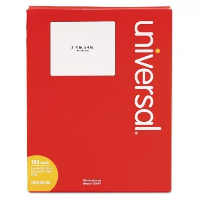 Universal Laser Printer Permanent Labels- 3.33 x 4- White- 600-box