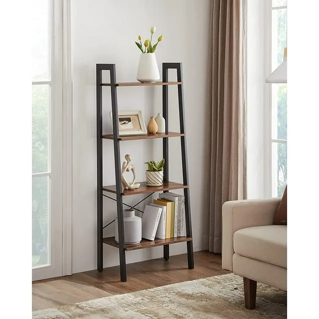 VASAGLE Ladder Shelf 4-Tier Bookshelf Storage Rack Bookcase with Steel Frame