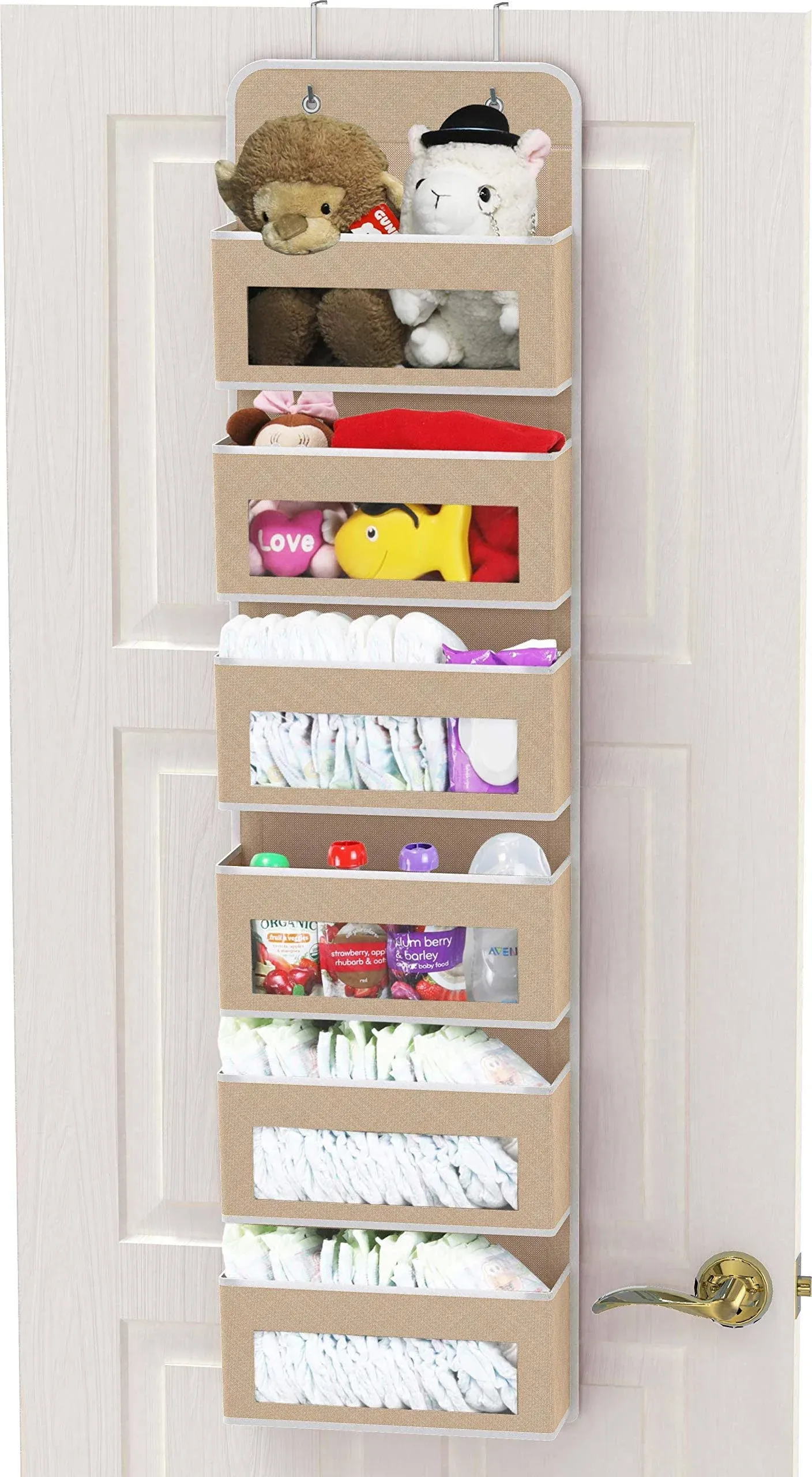 Simple Houseware Over Door/Wall Mount 6 Clear Window Pocket Organizer Beige