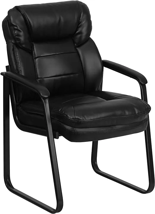 Flash Furniture Isla LeatherSoft Executive Side Reception Chair with Padded Arms and Sled Base, Upholstered Side Chair for Living Room/Office, Black