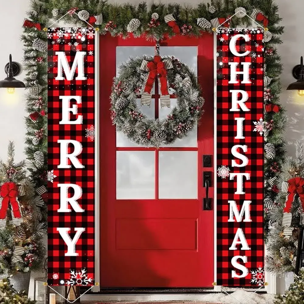 Ivenf Christmas Decorations Outdoor Yard Front Porch Sign Set Red Black Buffa...