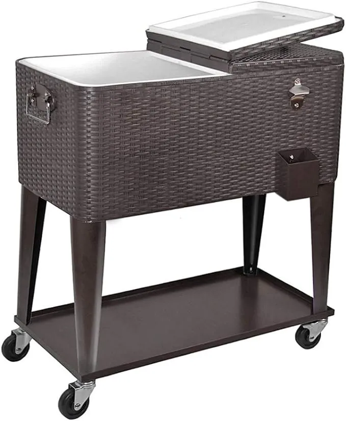 80 Quart Outdoor Rolling Cooler/Beverage Cart, Brown Wicker - Modern - Coolers And Ice Chests - by Crosslinks | Houzz