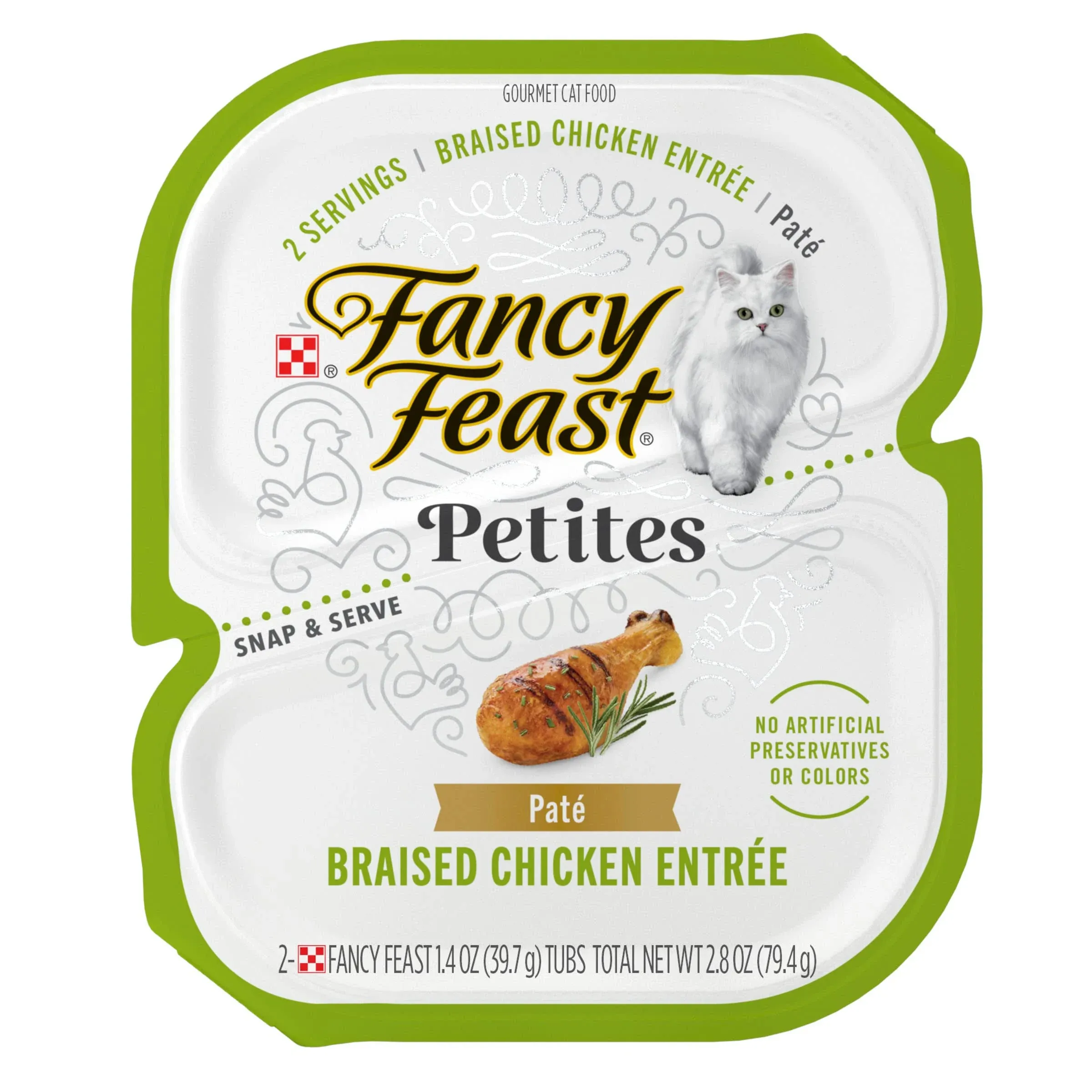 (12 Pack) Fancy Feast Petites Gourmet Wet Cat Food Pate, Petites Braised Chicken Entree, 2.8 oz. Tubs