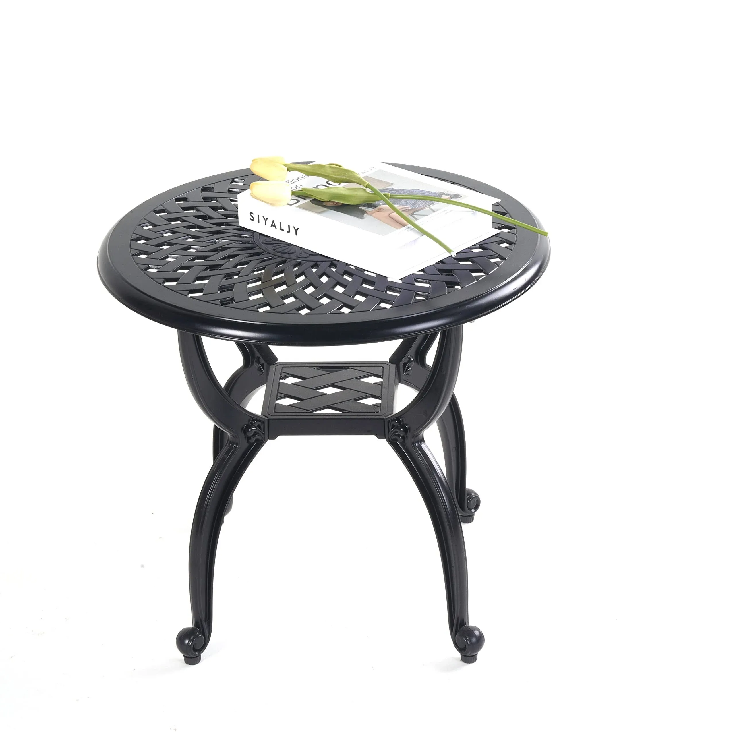 Mandolin Outdoor Patio Table,Rust -Resistant Cast Aluminum Side Table,Weather ...