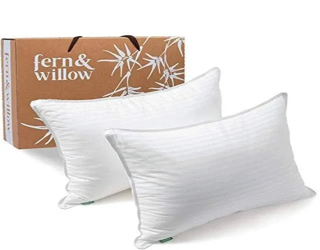 Fern and Willow Pillows for Sleeping - Set of 2 Queen Size Down Alternative P...