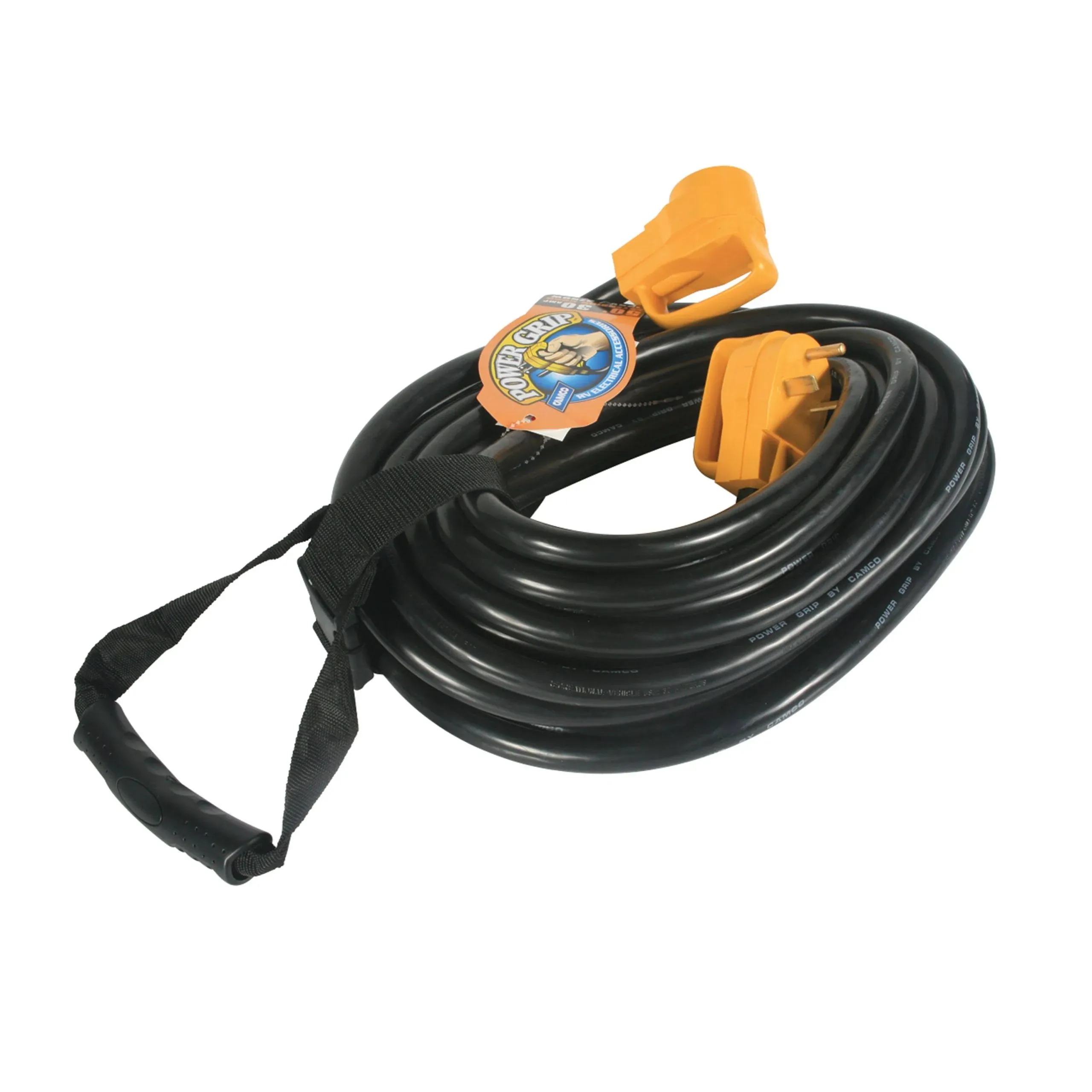 Camco 30-Amp Camper/RV Extension Cord | Features Power Grip Handles, Copper 10-Gauge Wires, and Rated for 125 Volts/3,750 Watts | 50-foot (55197)