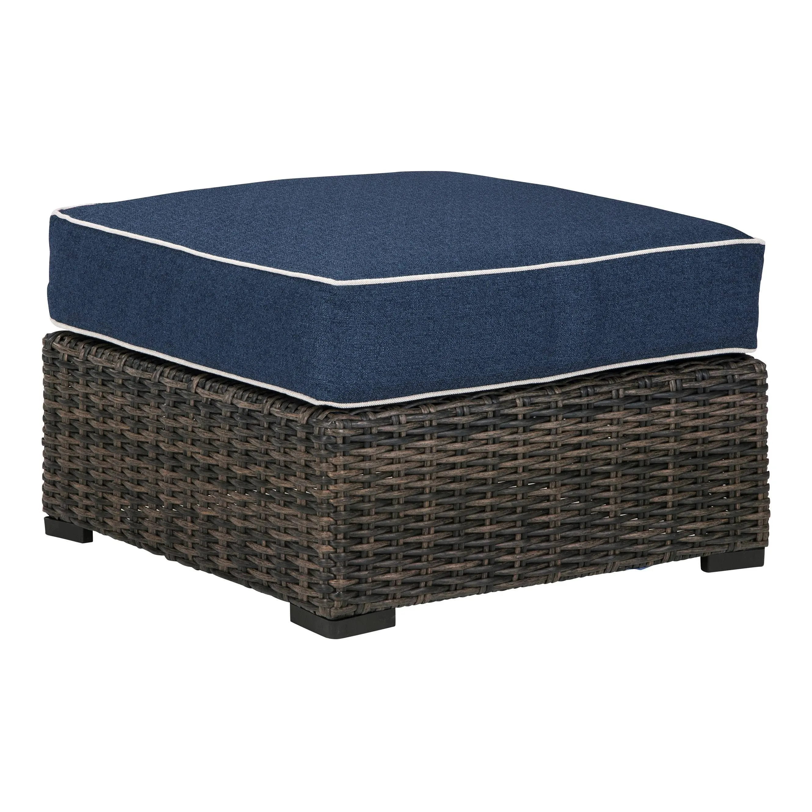 Ashley Grasson Lane Ottoman with Cushion - Brown/Blue