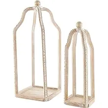 Mud Pie Tall Beaded Wood Lantern Set