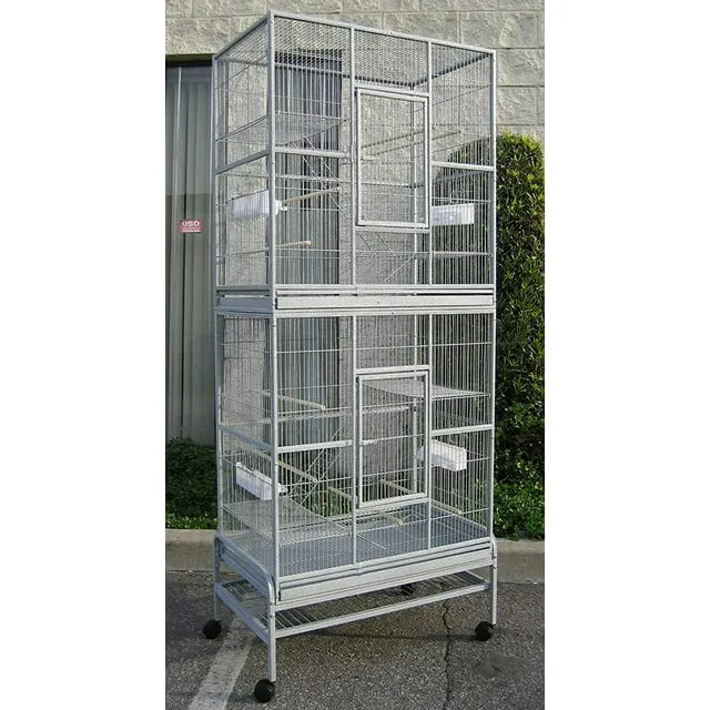 76" Extra Large Double Stackable Wrought Iron Breeding Bird Flight Parrot Cockatiel Conure Breeder Cage Nesting Doors with Rolling Stand