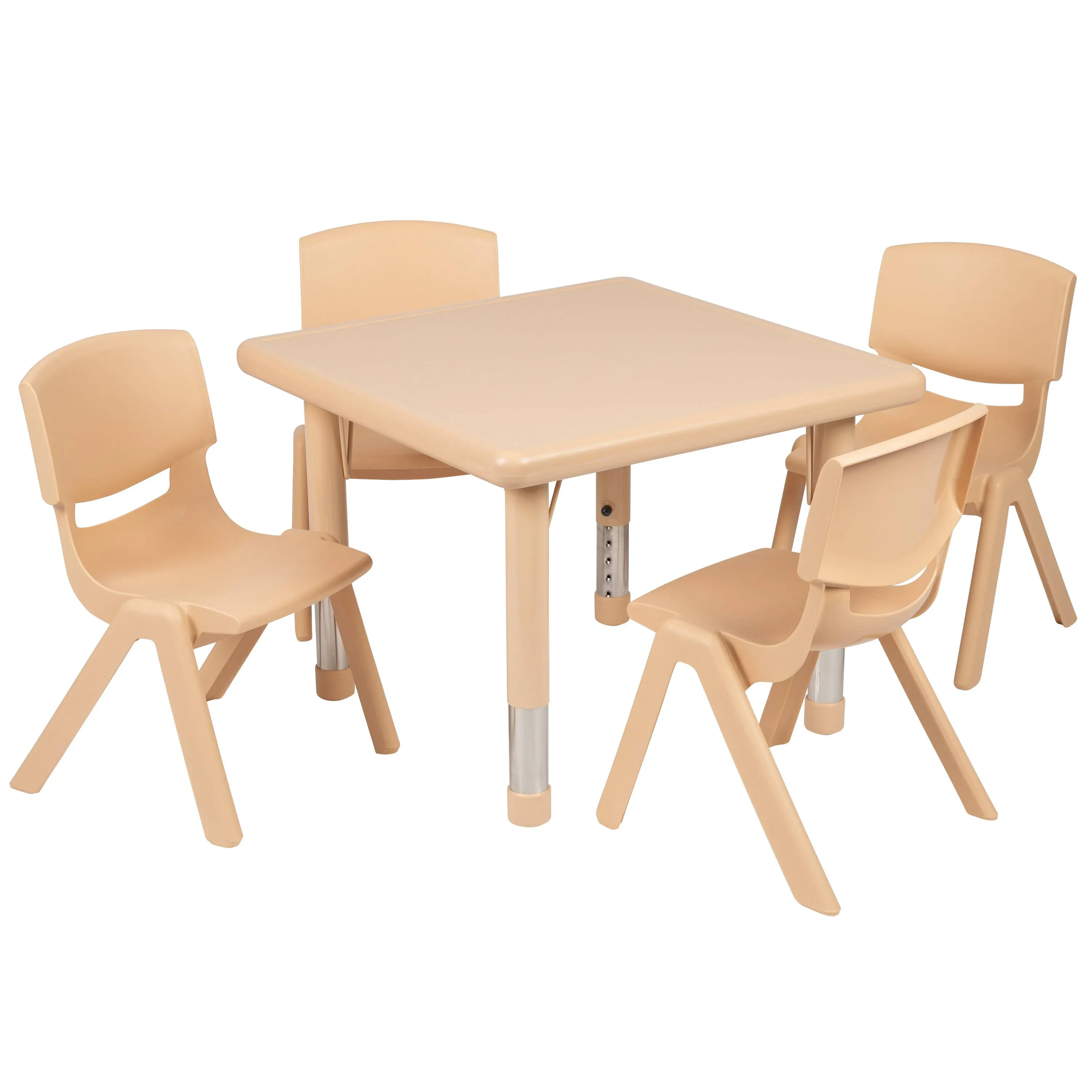 Emmy 24" Square Natural Plastic Height Adjustable Activity Table Set with 4 Chairs