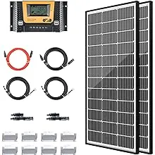 JJN Bifacial 200 Watt Solar Panels 12V 10BB Monocrystalline Solar Panel High Efficiency Solar Module for RV Home Battery Charging Farm Trailer Camper Marine Off Grid System Single Piece