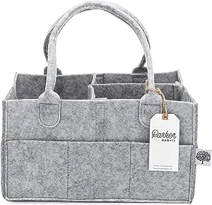 Parker Baby Diaper Caddy - Nursery Storage Bin and Car Organizer for Diapers and Baby Wipes - Grey