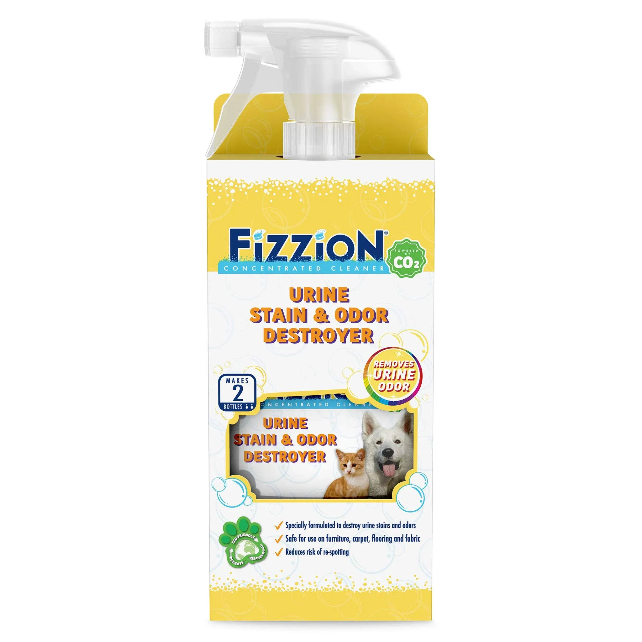 Fizzion Urine Pet Stain and Odor Destroyer 23 Ounce Empty Spray Bottle with 2 Refills