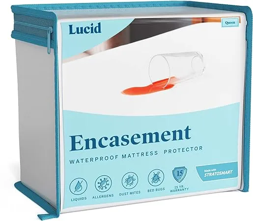 LUCID Encasement Mattress Protector - Completely Surrounds Mattress for Waterproof Protection, White, Twin