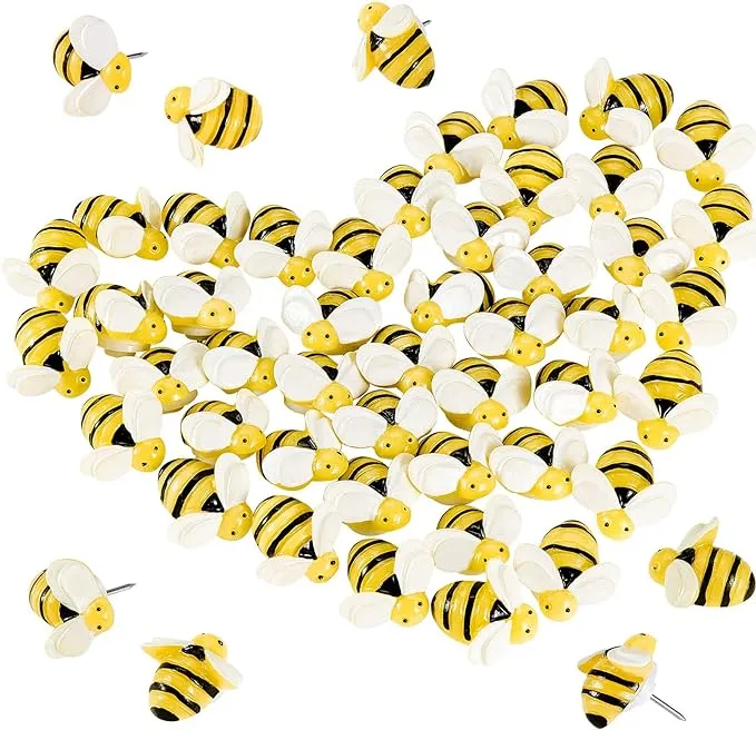 50 Pieces Bee Pushpins Bees Thumb Tacks Fun Decorative Bee Thumbtacks for Wall Whiteboard Corkboard Wall Maps Bulletin Board Photo