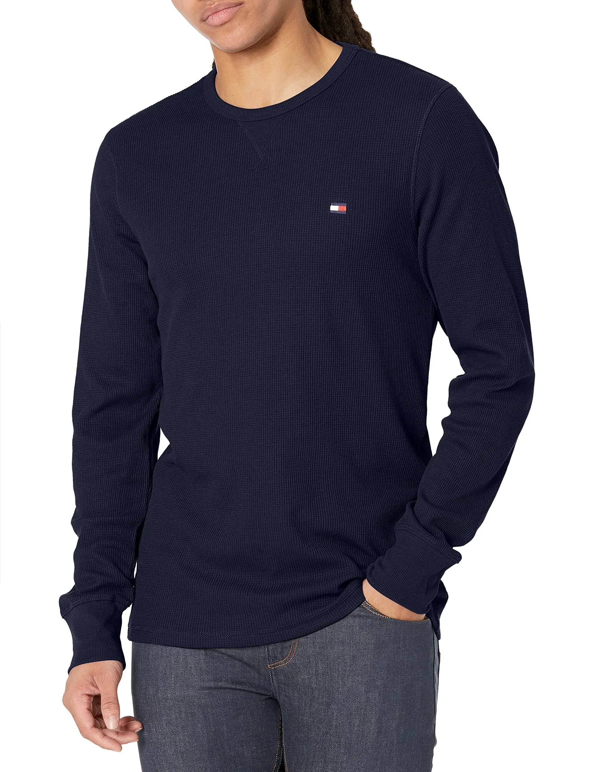 Men's Waffle-Knit Long-Sleeve Crewneck Top