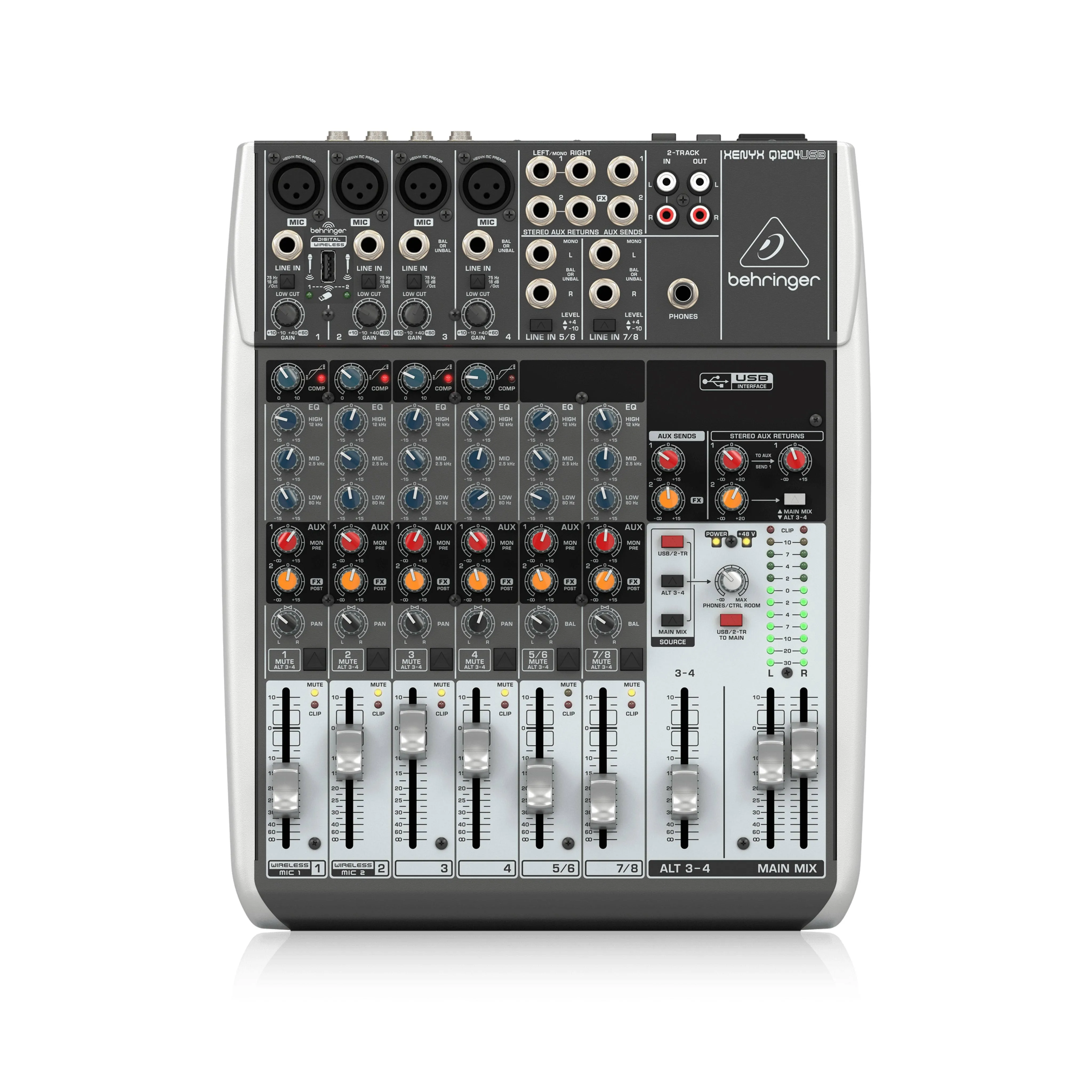 Behringer Analog Mixer 12 Channel 1 Knob Comp/USB Audio Interface XENYX Q1204USB