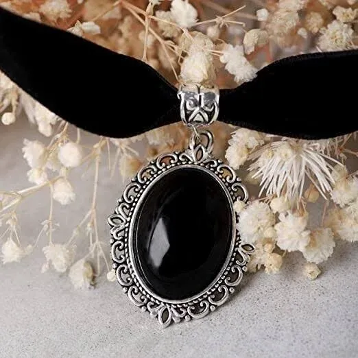 Sacina Victorian Lace Choker Necklace, Black Velvet, Zinc Alloy, Goth Jewelry Gift for Women