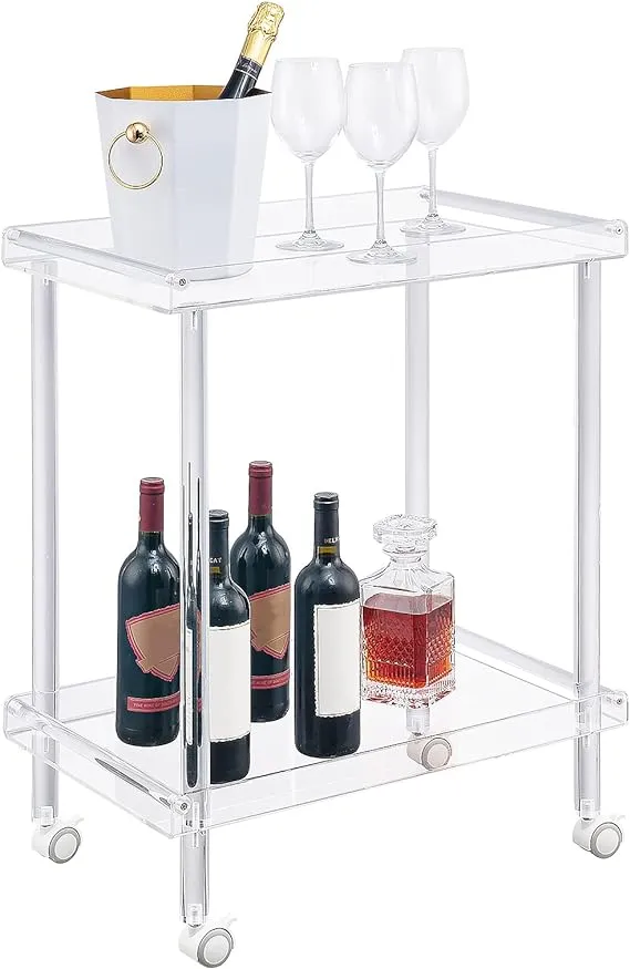 Rossi 32 3/4&quot; Wide Clear Acrylic and Chrome Rolling Serving Bar Cart | www.lampsplus.com