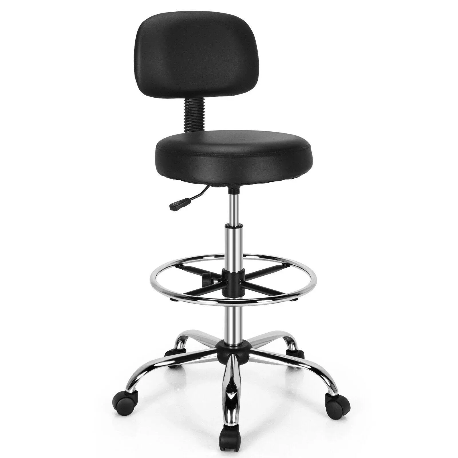 Swivel Drafting Chair with Retractable Mid Back and Adjustable Foot Ring - Black