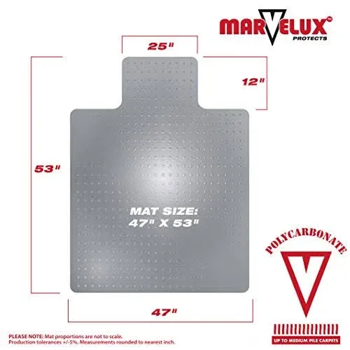 Marvelux 47 inch x 53 inch Polycarbonate (PC) Lipped Chair Mat for Low, Standard ...