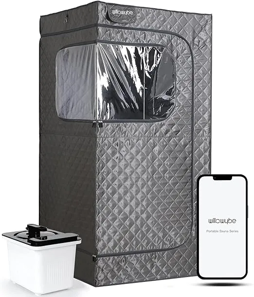 WILLOWYBE Portable Steam Sauna with Bluetooth Control, 4L KingPower Steamer, Body Tent, Foldable Chair | Personal Home Spa | FCC Certified