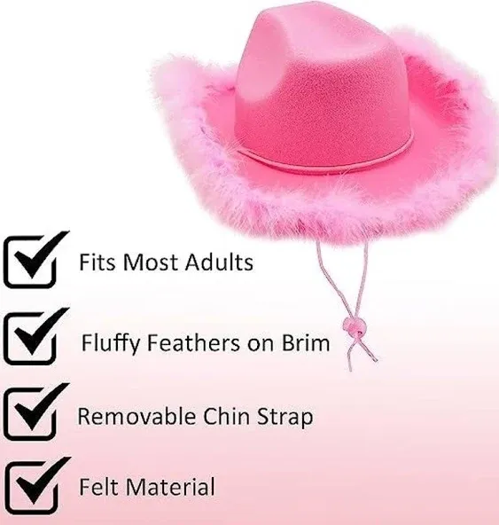 Pink Western Cowgirl Hat feather trim heart glasses stage theatrical costume